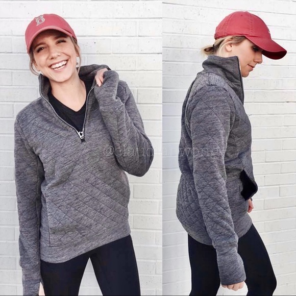 LULULEMON Quilted Half Zip Pullover Sweatshirt in Heathered Vapor Grey - Picture 2 of 12